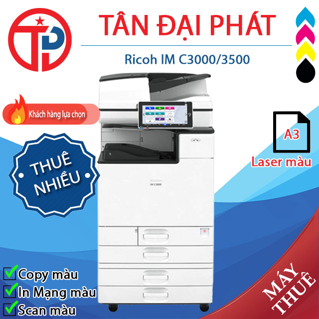 Máy màu cho thuê gói cao cấp khổ giấy A4-A3-A5